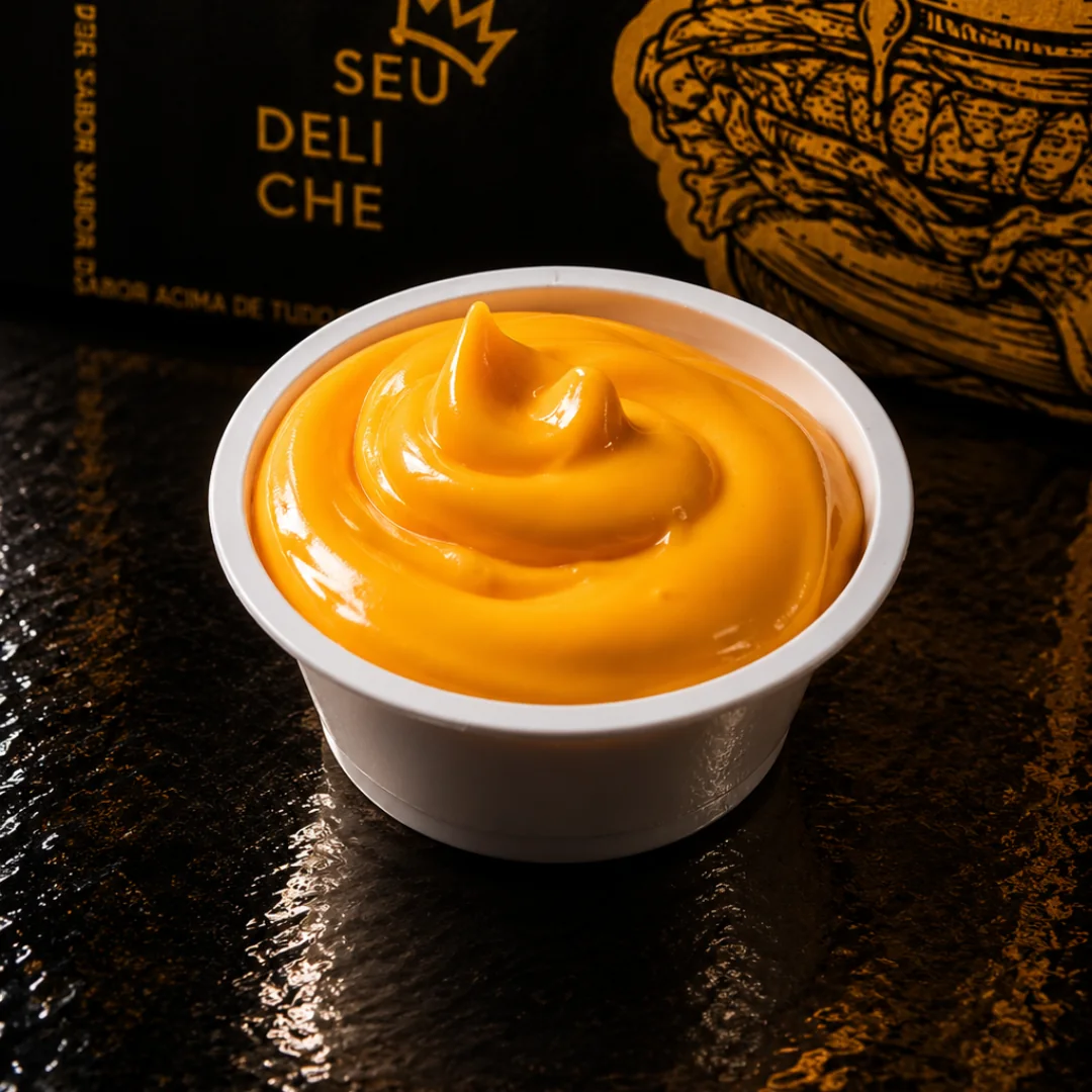 Cheddar cremoso sendo servido em um pote
